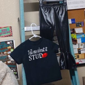 Tell me about it stud shirt and leather pants set